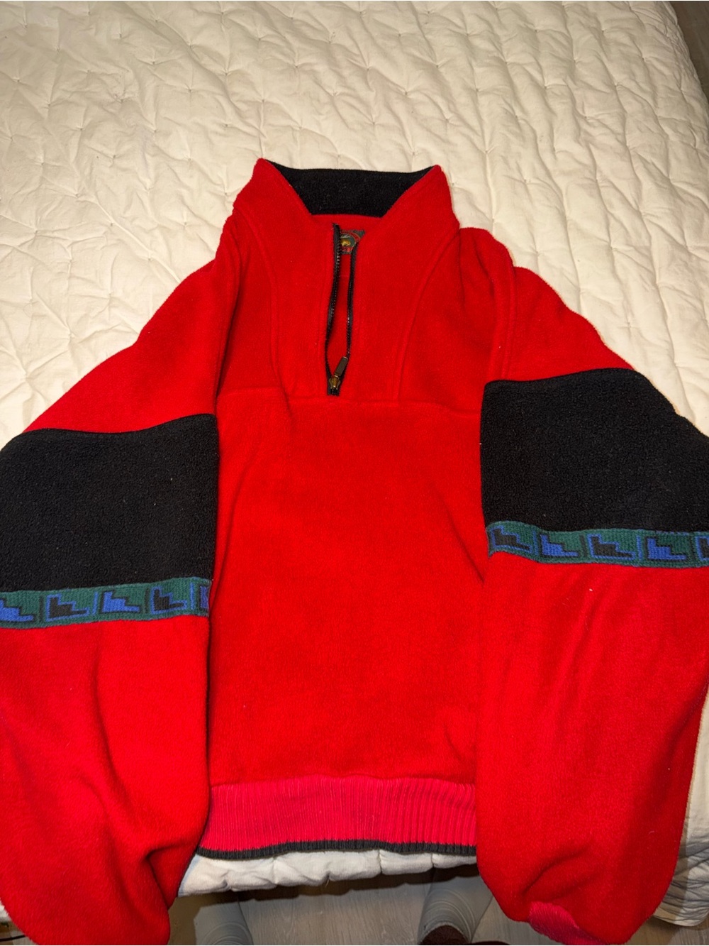Vintage Men's Red Quarter-Zip Fleece Sweater